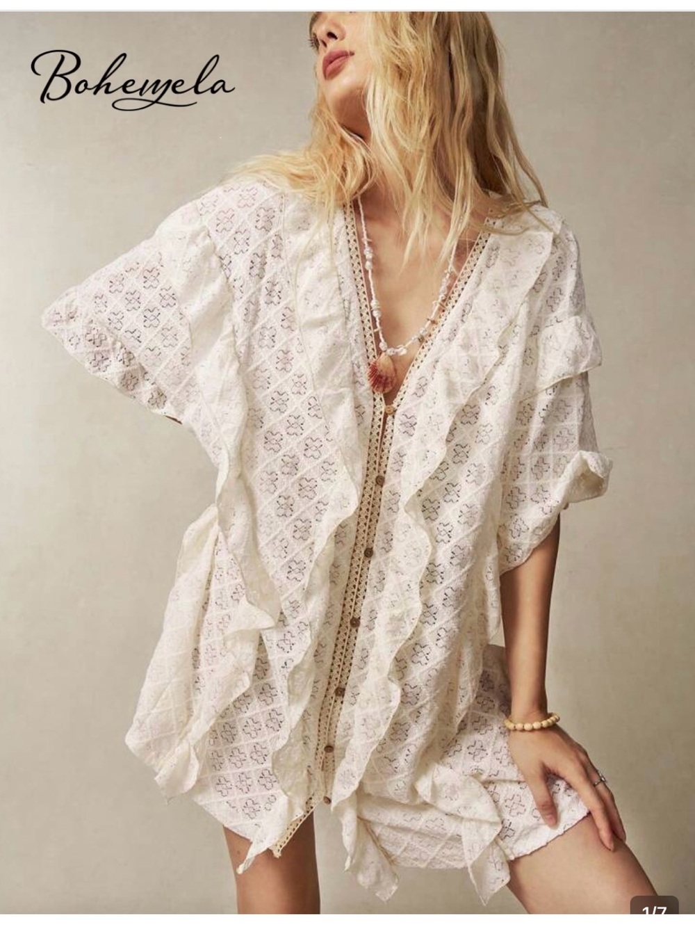White Lace Ruffle Cover-Up Tunic - Picture 2 of 7